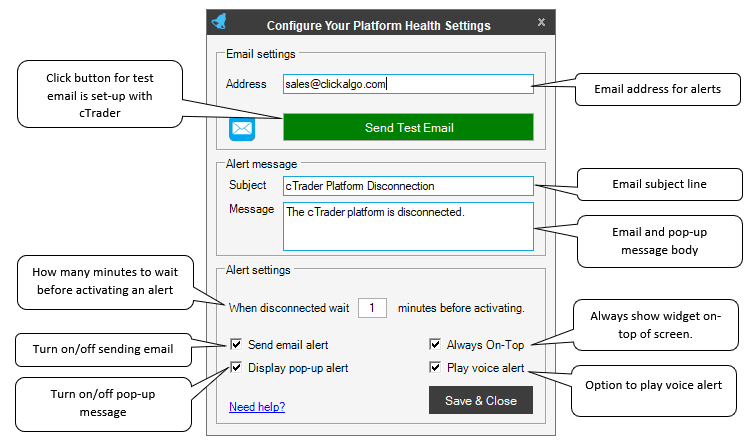 ctrader health settings